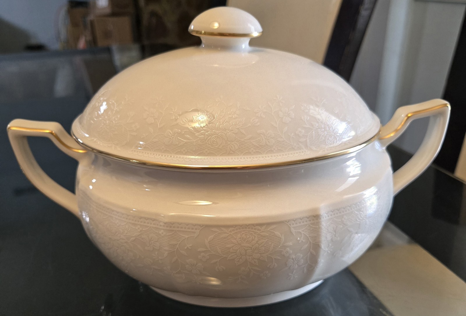 Noritake Chandon 7306 Ivory China Soup Tureen w/ Lid & Serving Plate 10in 