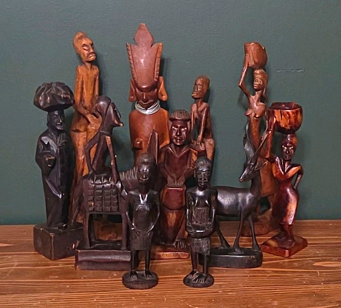 African tribal folk art hand-carved wooden sculptures