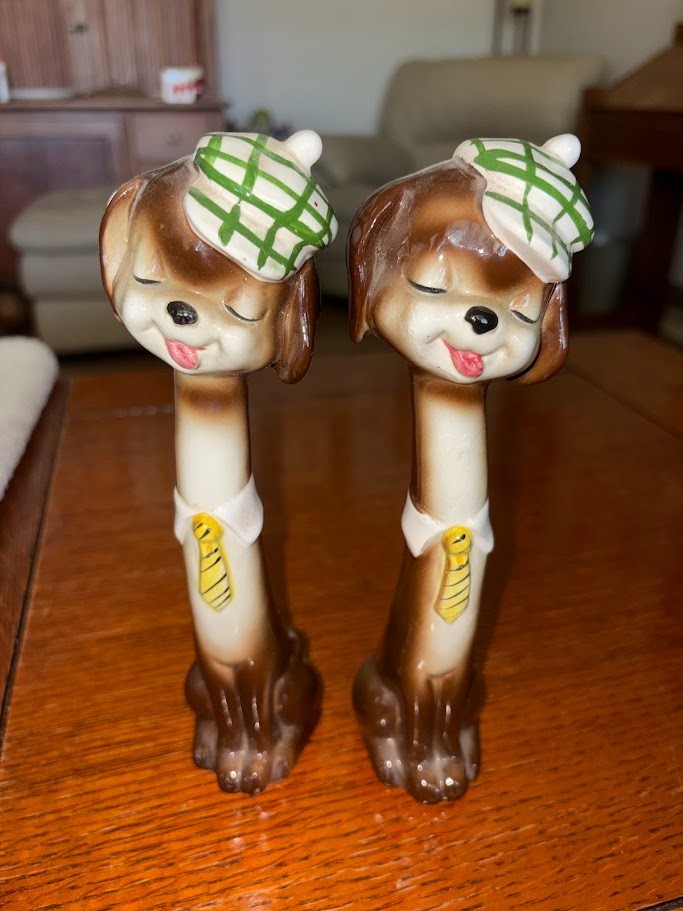Vintage 1956 Napco A1879 Long Neck Dog Salt & Pepper Shakers Japan MCM