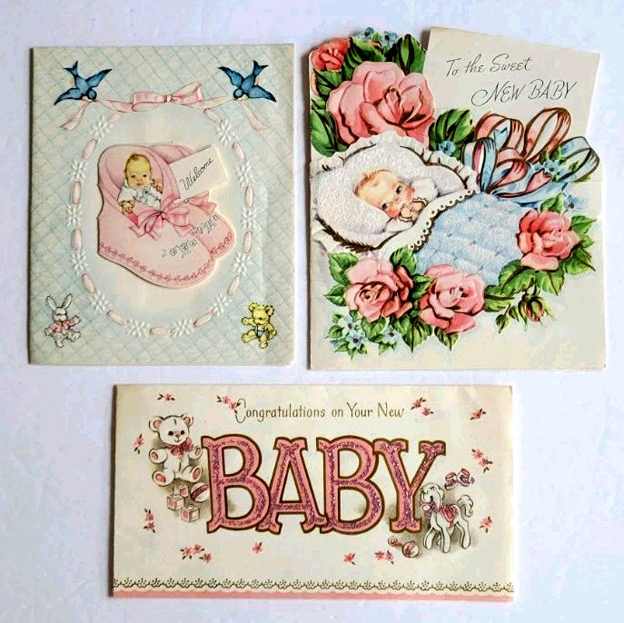Lot 3 Vintage New Baby Congratulations Welcome 1950s Used Sweet Images