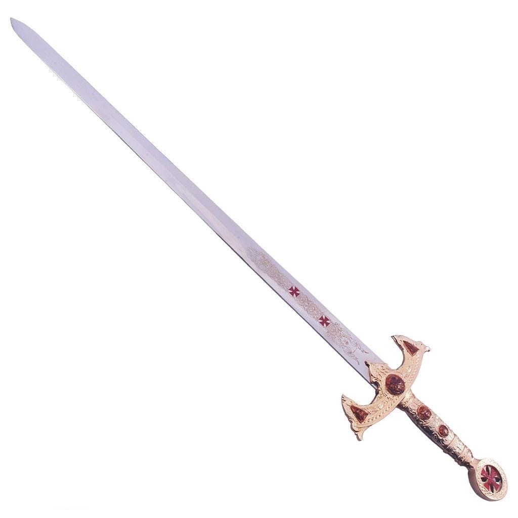 Handmade Knights Templar Medieval replica Sword – Red Cross Embellished Hilt & Handmade Knights Templar Medieval replica Sword – Red Cross Embellished Hilt &