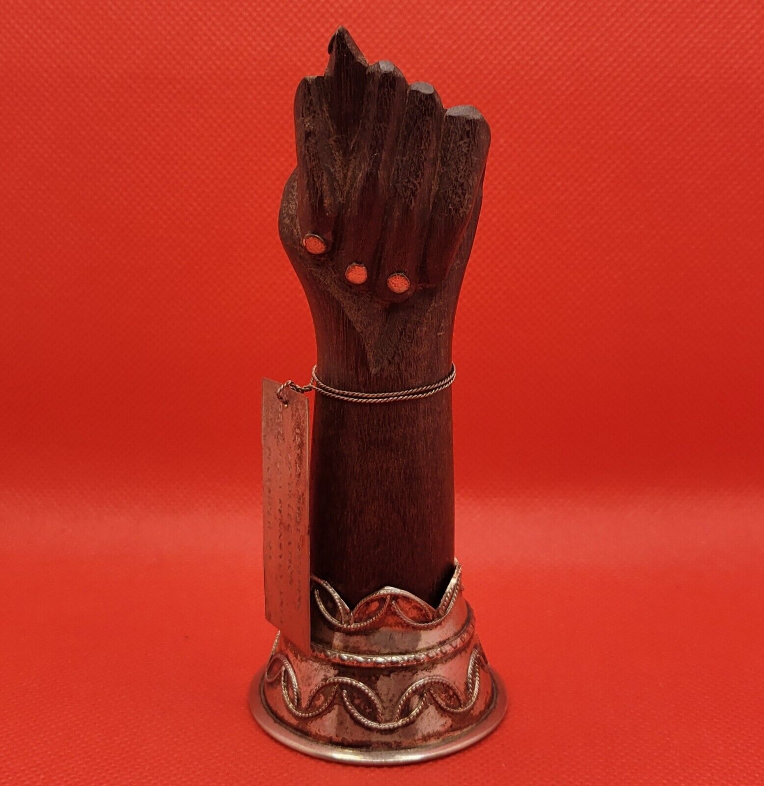 Vintage Gerson Bahia Figa Hand Fist Statue Wood Silver Plated 5.25\