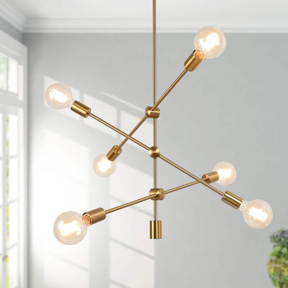 Uolfin Modern Brass Gold Bedroom Chandelier Mila 6Light Sputnik Pendant DIY Tier
