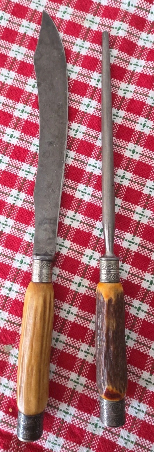 🗡Vintage Stag Horn Deer Antler Carving Knife & Hone Rare Set Very Old Have A 👀