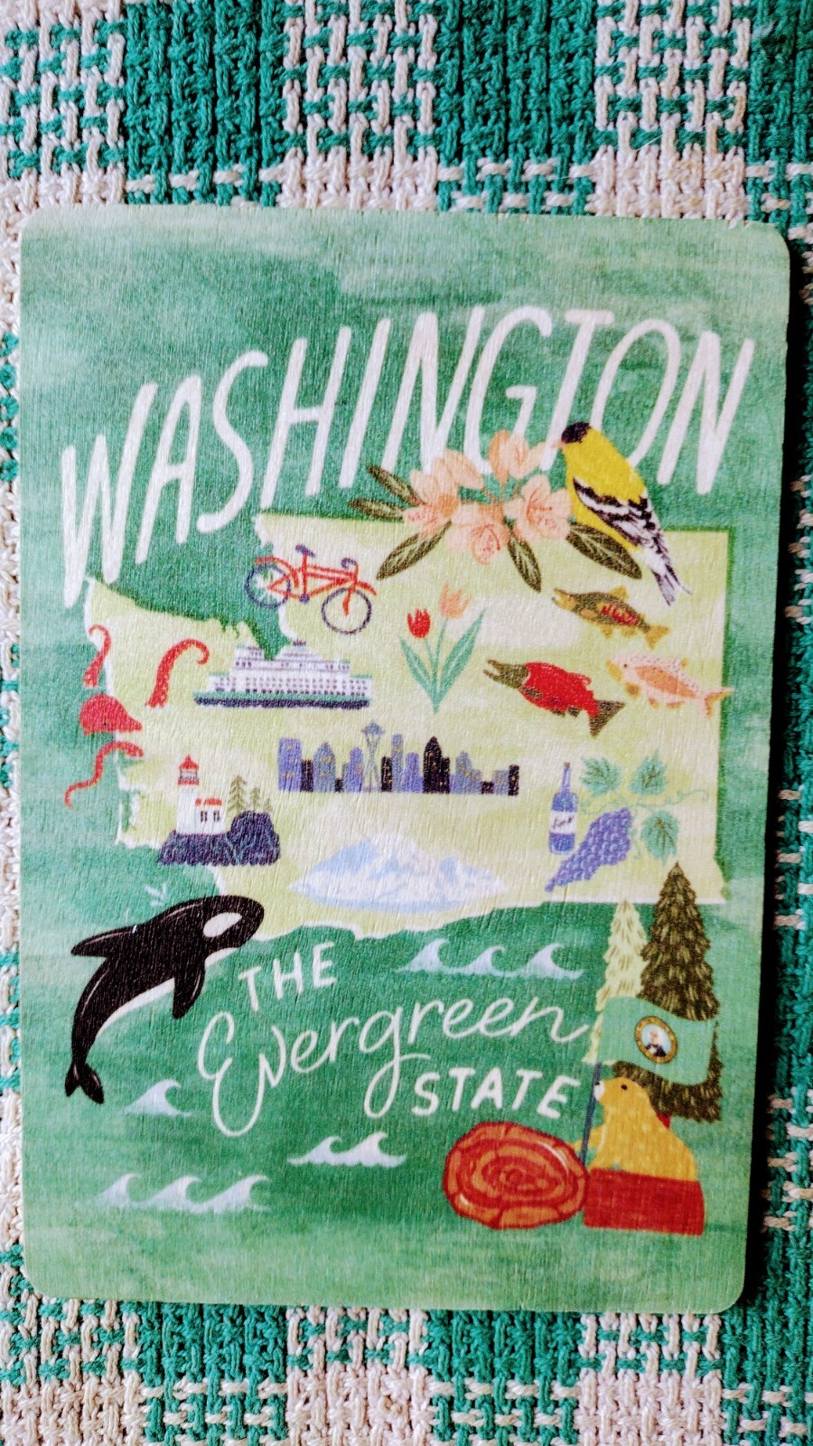 BEAUTIFUL WOODEN POST CARD WASHINGTON THE EVERGREEN STATE. SEATTLE WASHINGTON