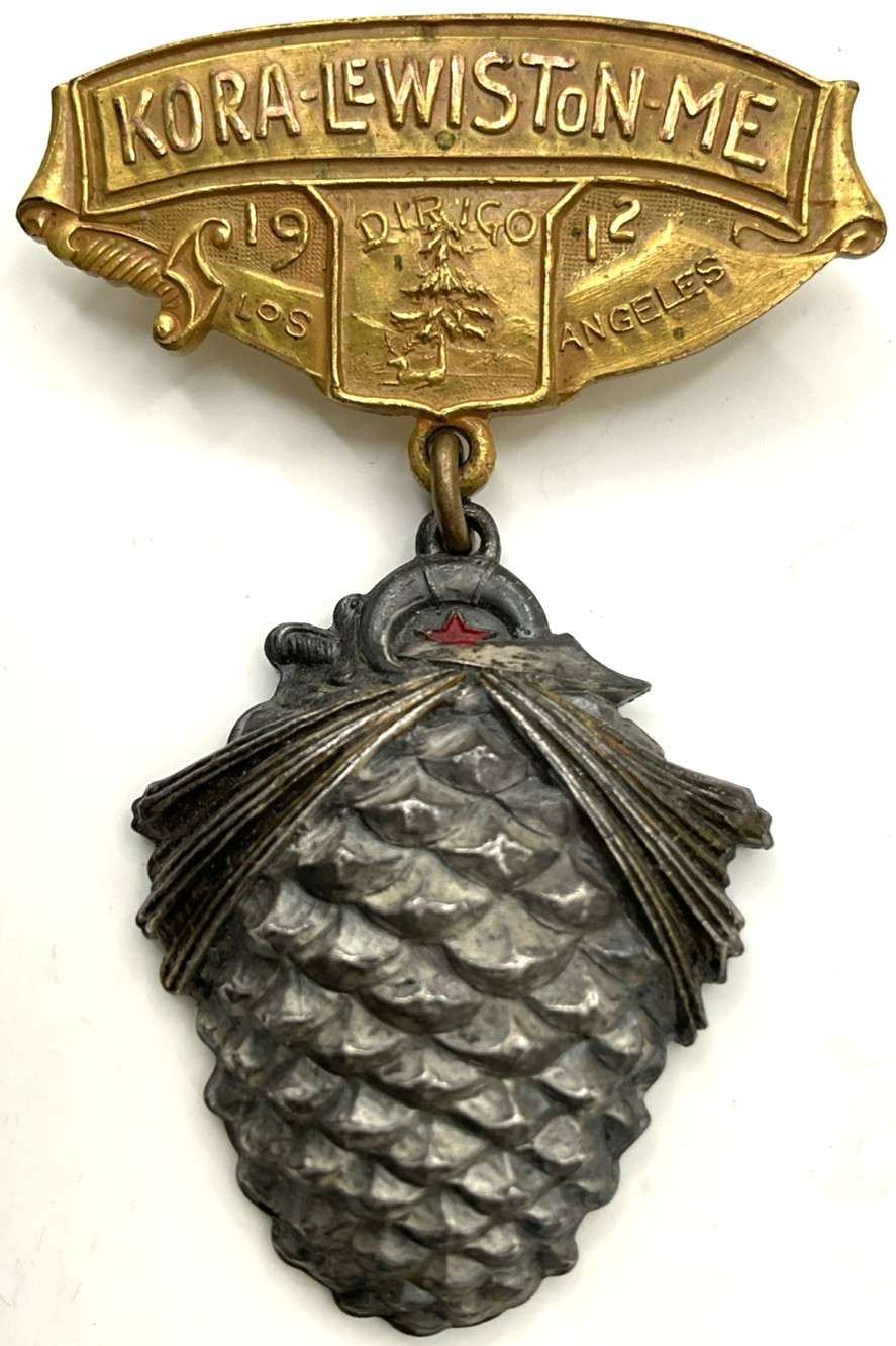 Kora Lewiston ME 1912 Dirigo Los Angeles CA Pinecone Medal Masonic Freemason