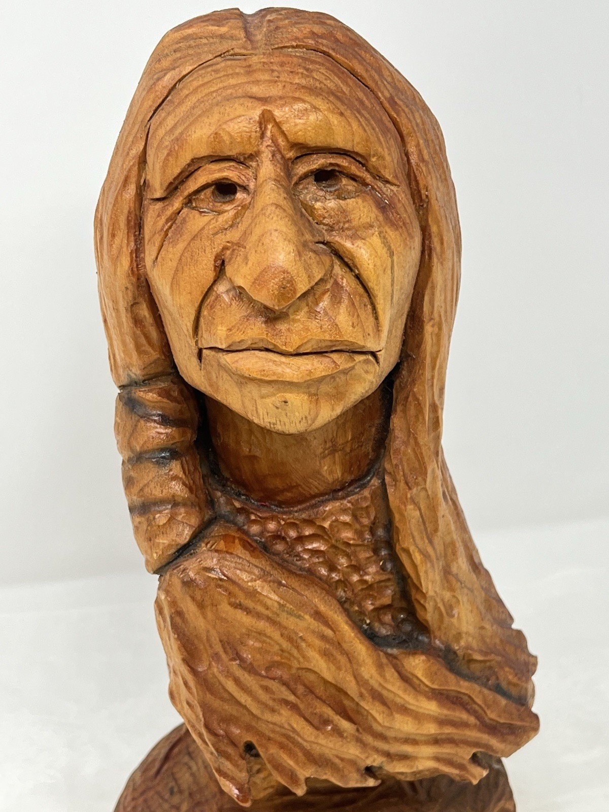 Vtg. Hand Carved Wood OOAK Native American Indian Figure Unpainted 12” Signed SP Vtg. Hand Carved Wood OOAK Native American Indian Figure Unpainted 12” Signed SP