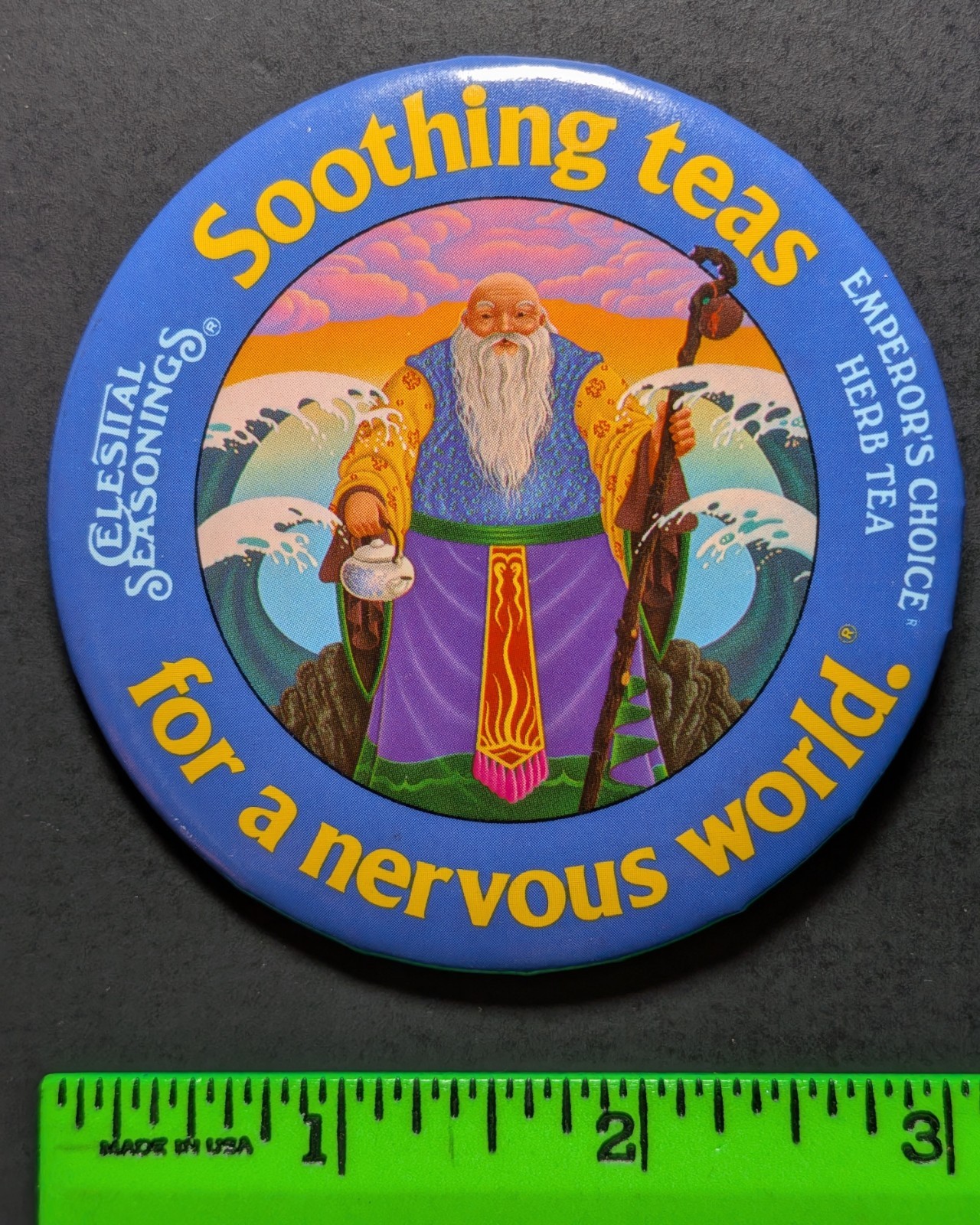 Vintage Celestial Tea Wizard Wave Staff Pinback Pin