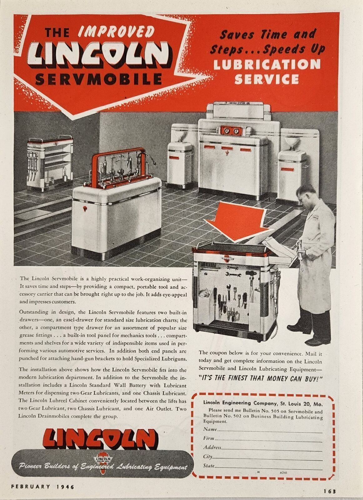 1946 Print Ad Lincoln Servmobile Lubrication Service for Autos St Louis,Missouri