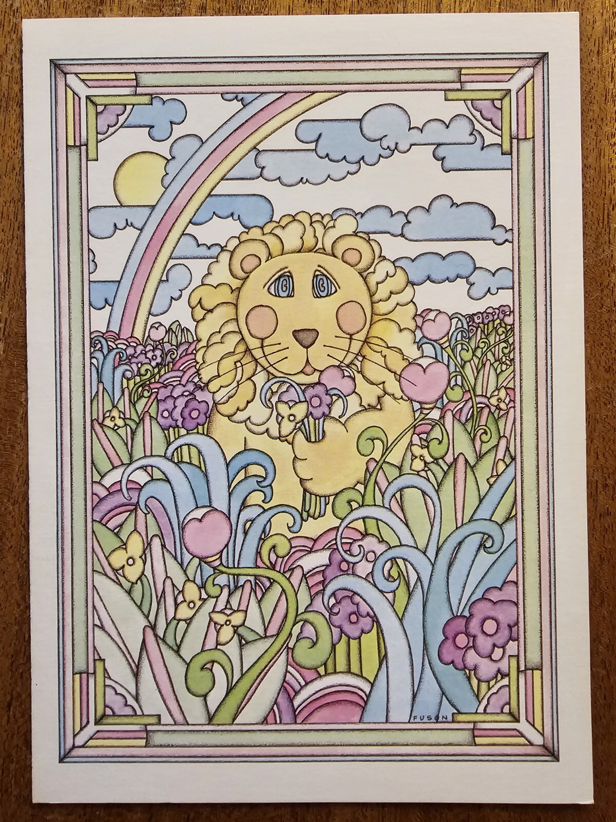 Vtg Greeting Card Susan Pyle Fuson Lion Rainbow 1978 Sunrise Publications Unused