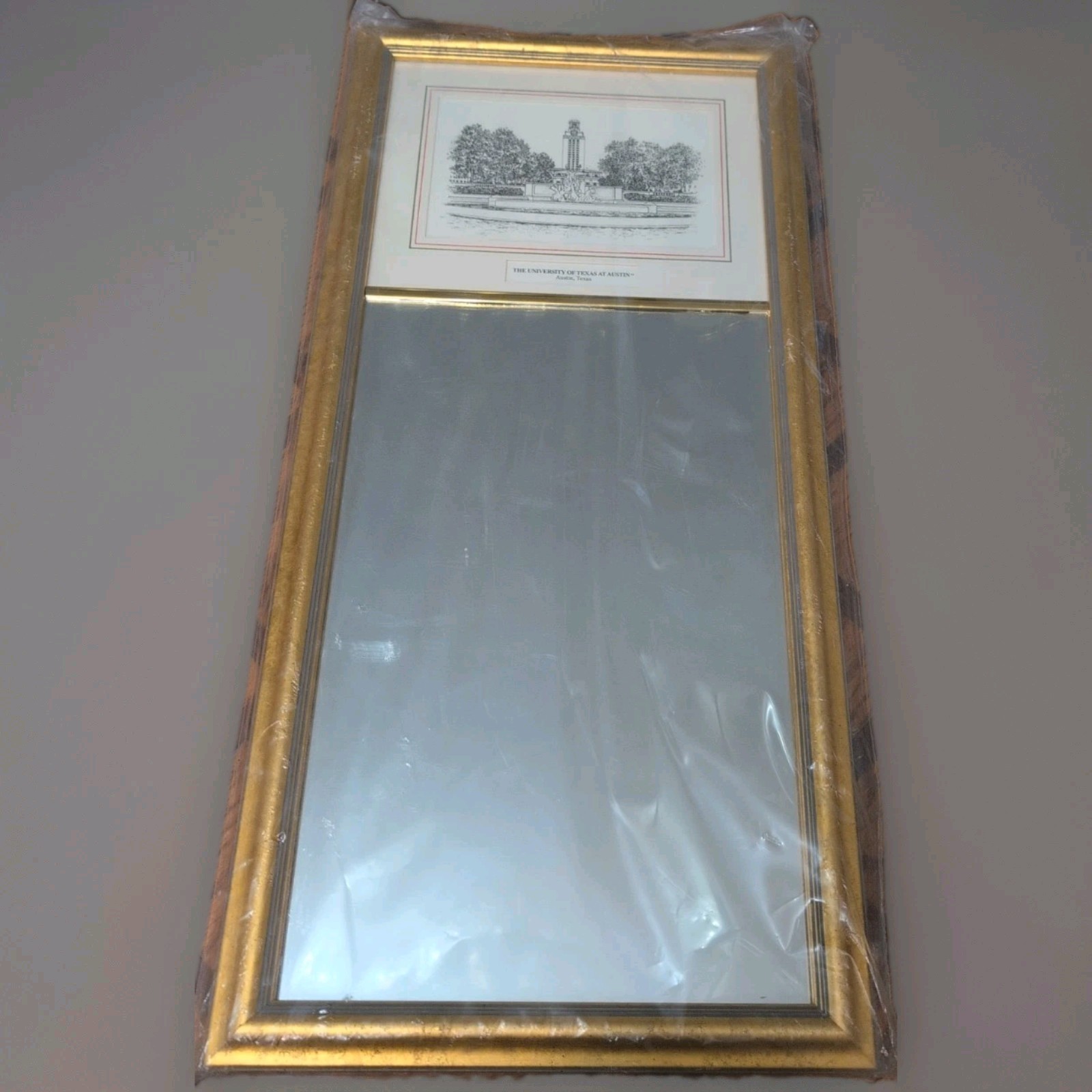 Vintage UT University of Texas Austin Eglomise Designs Framed Mirror Tower 24x11