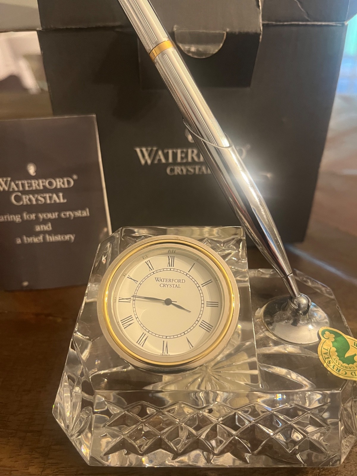 Waterford Crystal Westover Clock Pen Holder Set Product of Germany Original Box