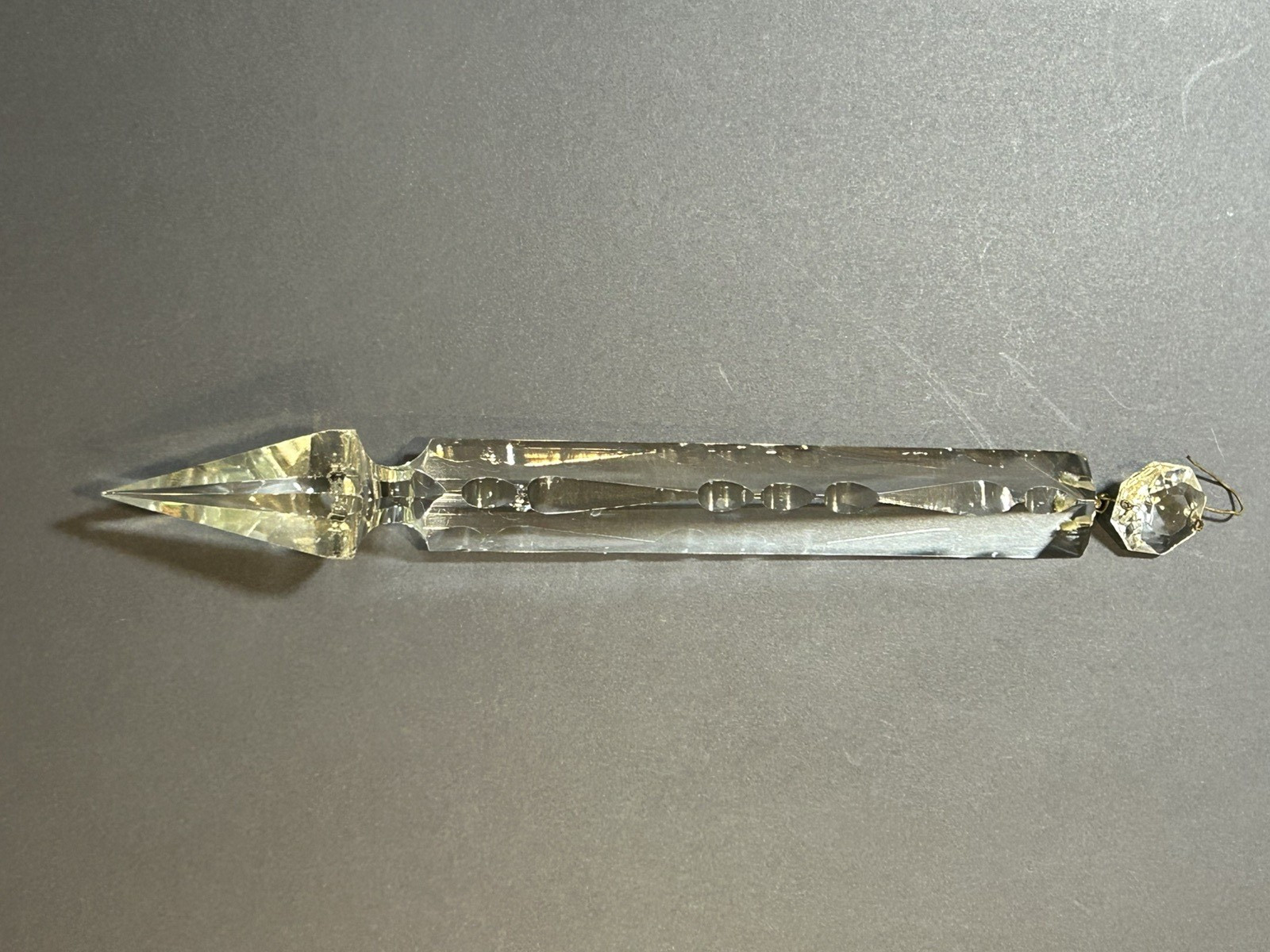Antique 8” Spear Point Faceted Crystal Prism & Attached Faceted Crystal 9\