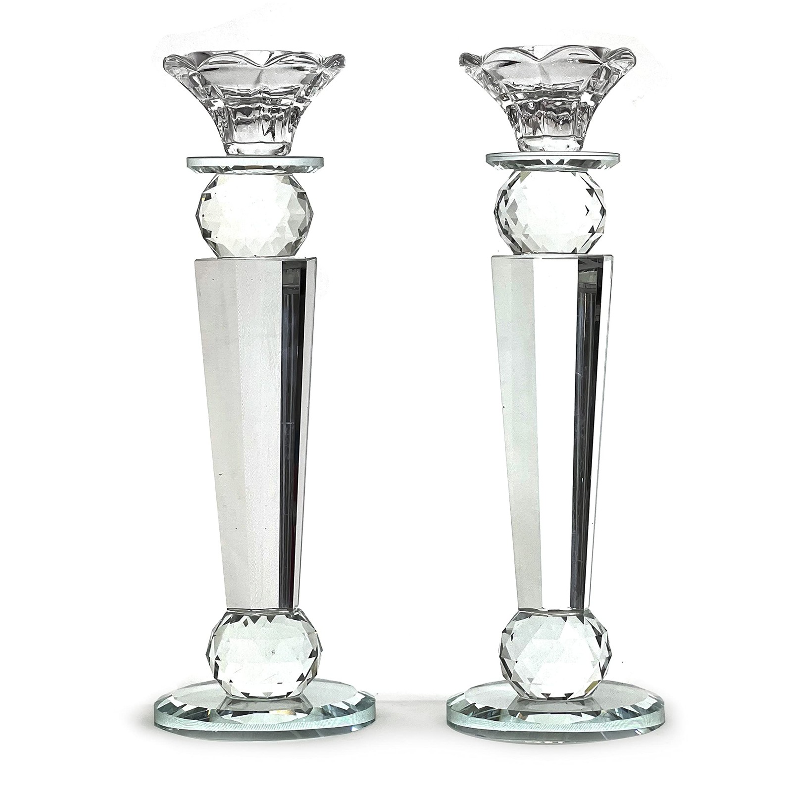 Allgala Set of 2 Crystal Glass Pillar & Ball Candlesticks, Reverse Tapered 10\ Allgala Set of 2 Crystal Glass Pillar & Ball Candlesticks, Reverse Tapered 10\