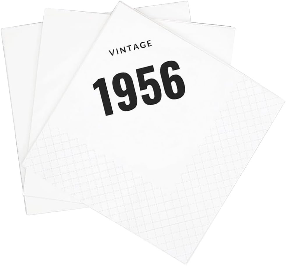 Vintage 1956 70th Birthday Cocktail Napkins, 100 Pack Black Vintage 1956 Disposa