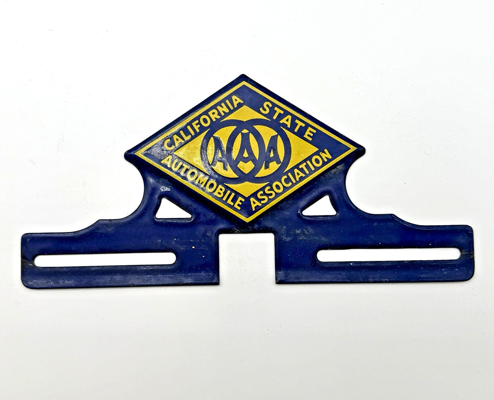 Vintage 1930s California State AAA License Plate Topper Enamel Blue & Yellow Vintage 1930s California State AAA License Plate Topper Enamel Blue & Yellow