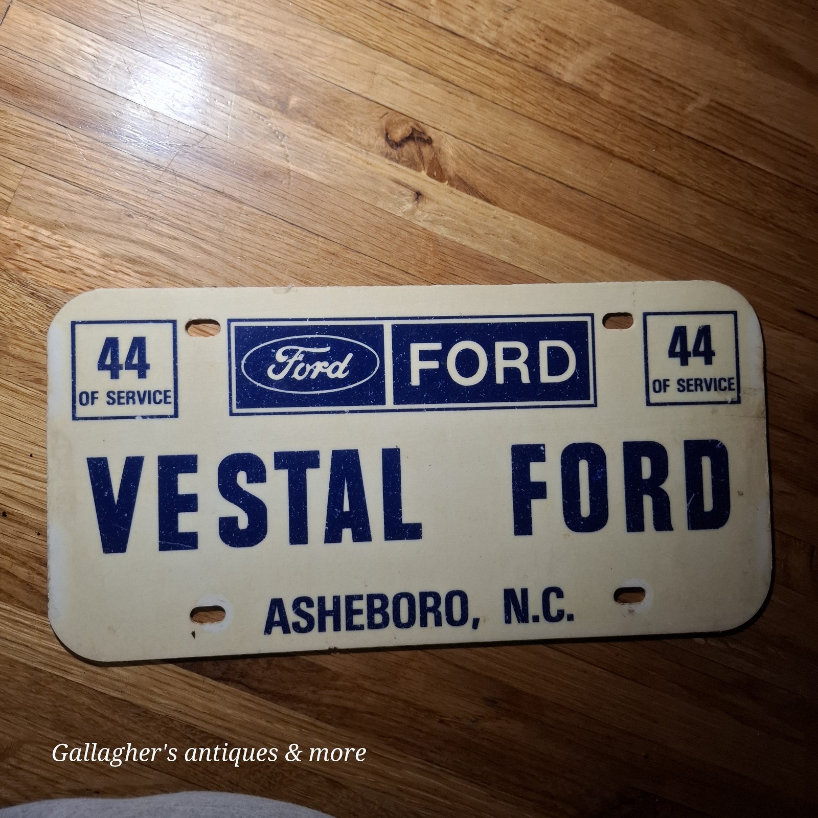 Vintage Vestal Ford Asheboro North Carolina NC Plastic Dealership License Plate Vintage Vestal Ford Asheboro North Carolina NC Plastic Dealership License Plate