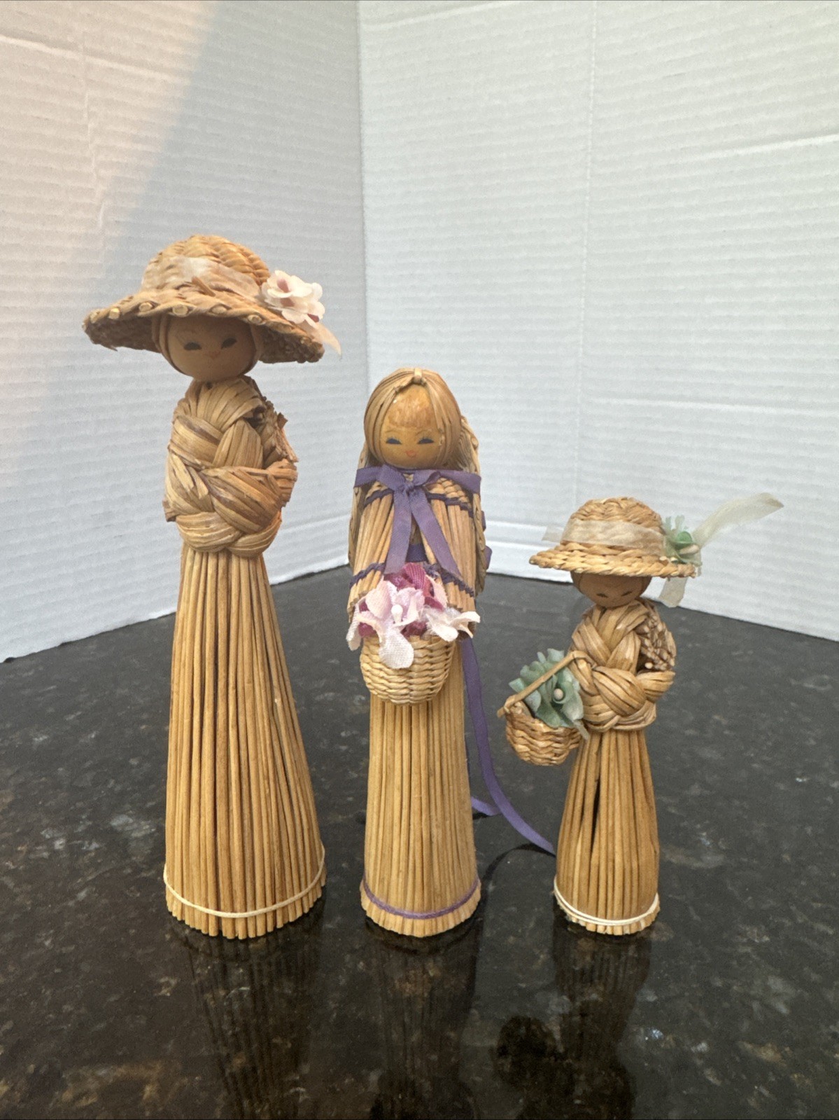 Vintage Straw Dolls - Set of 3 Meticulously Crafted Straw Figurines