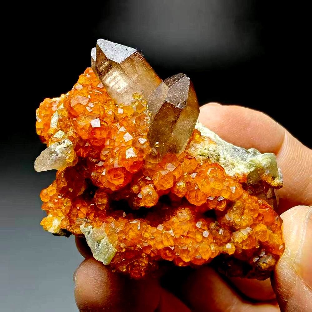 62gm Smoky Quartz+Spessartine Garnet on Matrix,Tongbei,Fujian,China