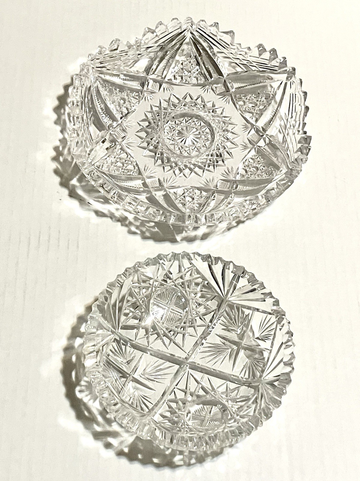 Antique American Brilliant Period Hand Cut Glass Candy Dishes, Lot-2, Star/Sun Antique American Brilliant Period Hand Cut Glass Candy Dishes, Lot-2, Star/Sun