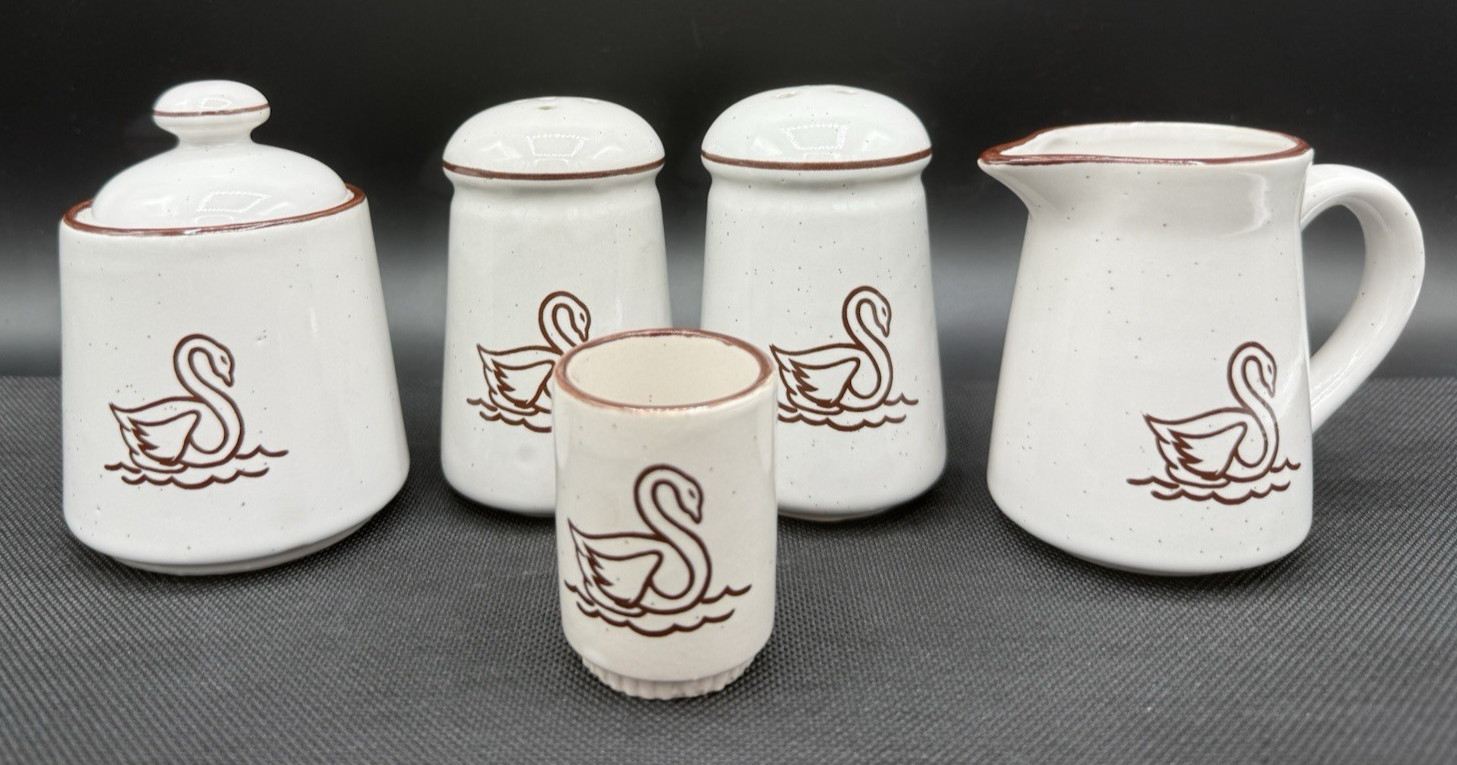 VTG Schwan's Food Company Speckled Stoneware Condiment Set New VTG Schwan's Food Company Speckled Stoneware Condiment Set New