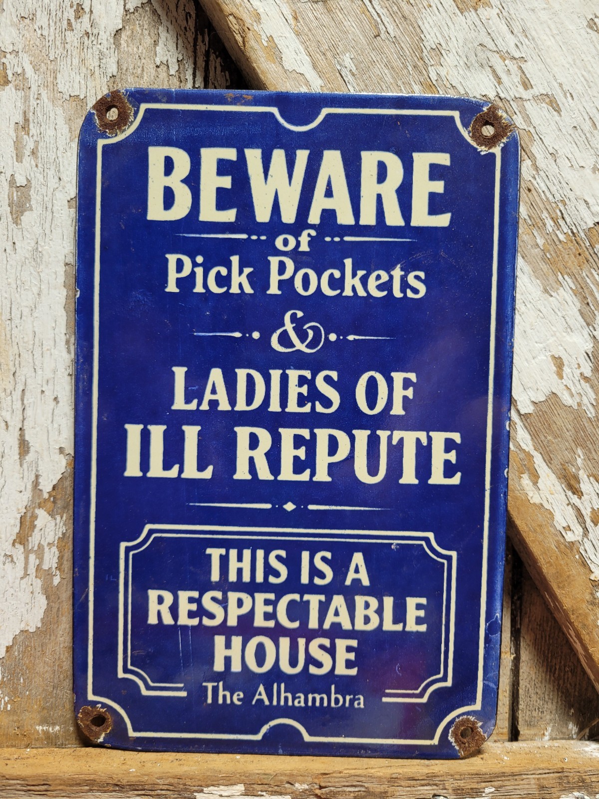 VINTAGE BROTHEL PORCELAIN SIGN RARE OLD ALHAMBRA HOTEL GENTELMANS STRIP CLUB 10\