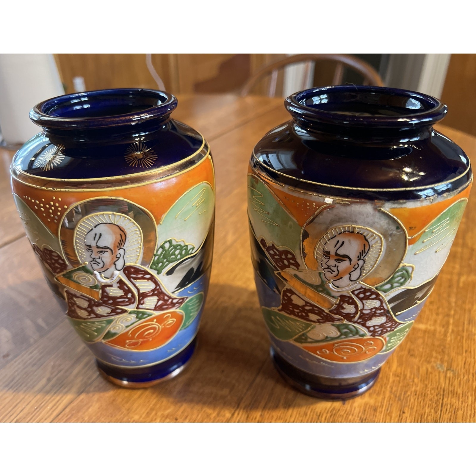 2 Vintage Antique Japanese Hotta Yu Shoten & Co. Porcelain Satsuma Style Vase
