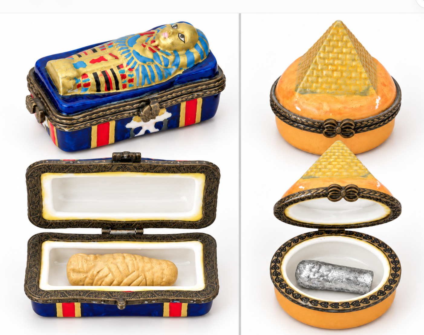 Egyptian King Tut Sarcophagus Pyramid Hinged Trinket Boxes Set of 2 Egyptian King Tut Sarcophagus Pyramid Hinged Trinket Boxes Set of 2