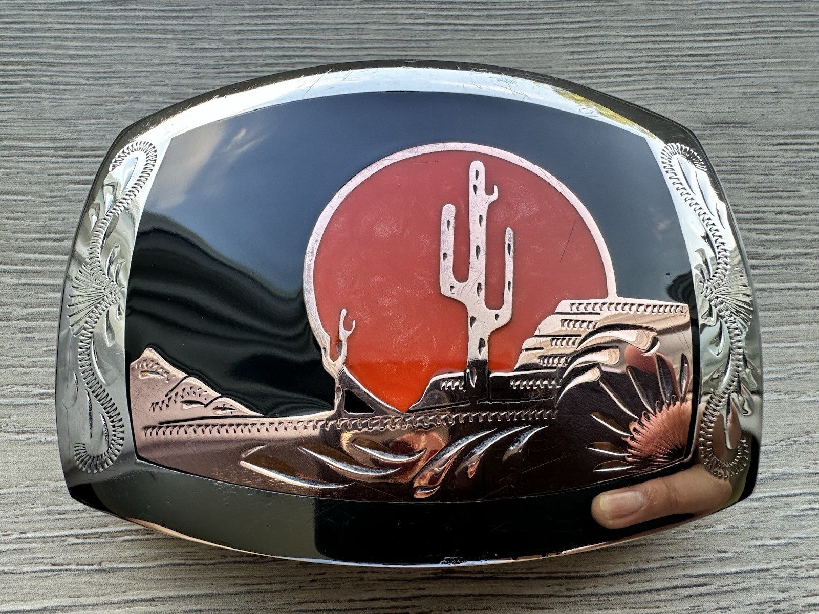 vintage multi-metal Southwestern style belt buckle