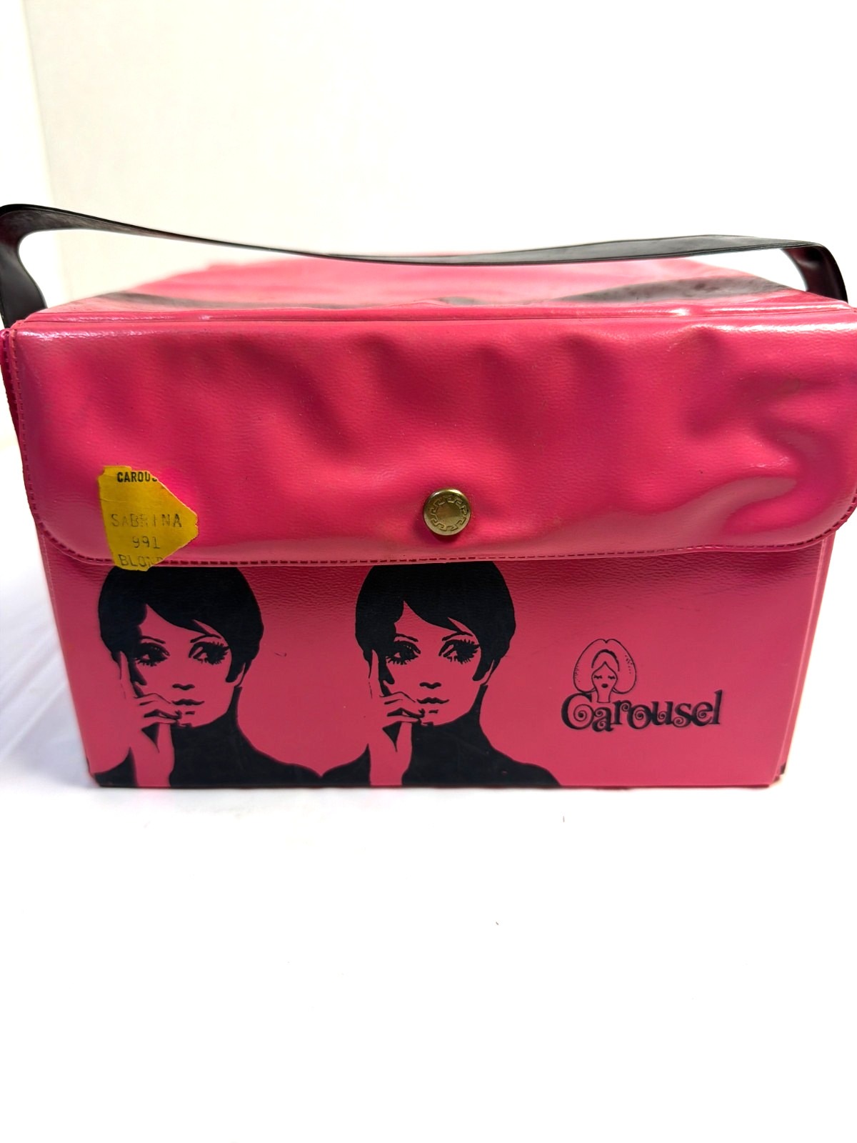 Vintage Carousel Twiggy Hot Pink Vinyl Wig Case Mod 1960s Beauty Storage Box
