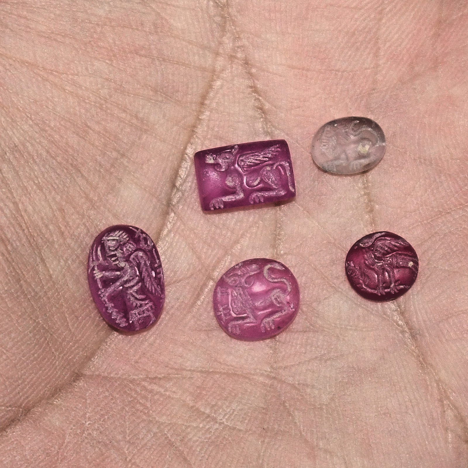 5 Rare Ancient Roman Crystal Stone Intaglio Seals Circa 1st - 3rd Century