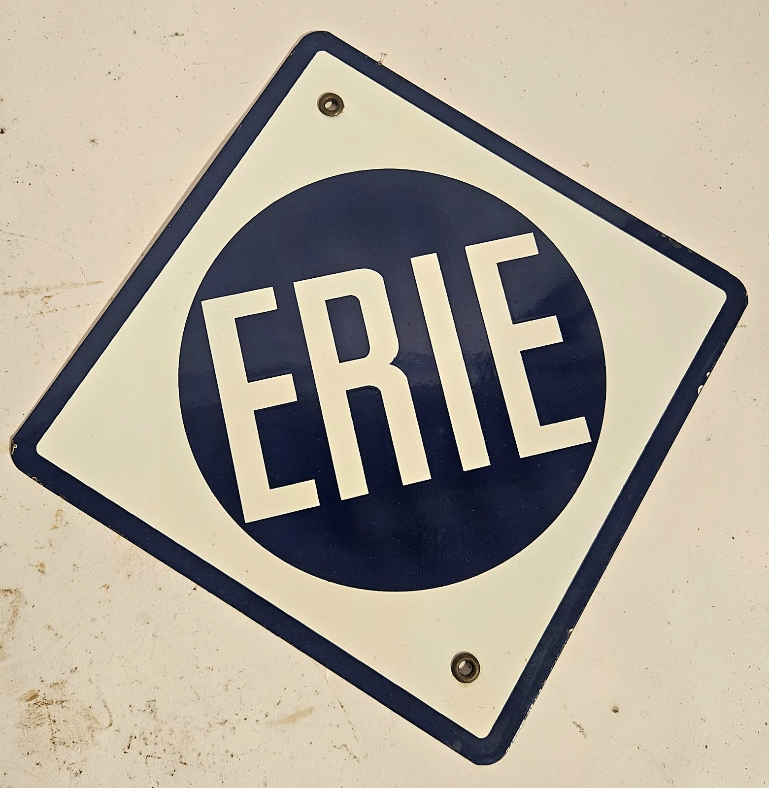 VTG ERIE Railroad Diamond Shaped Porcelain Sign 11