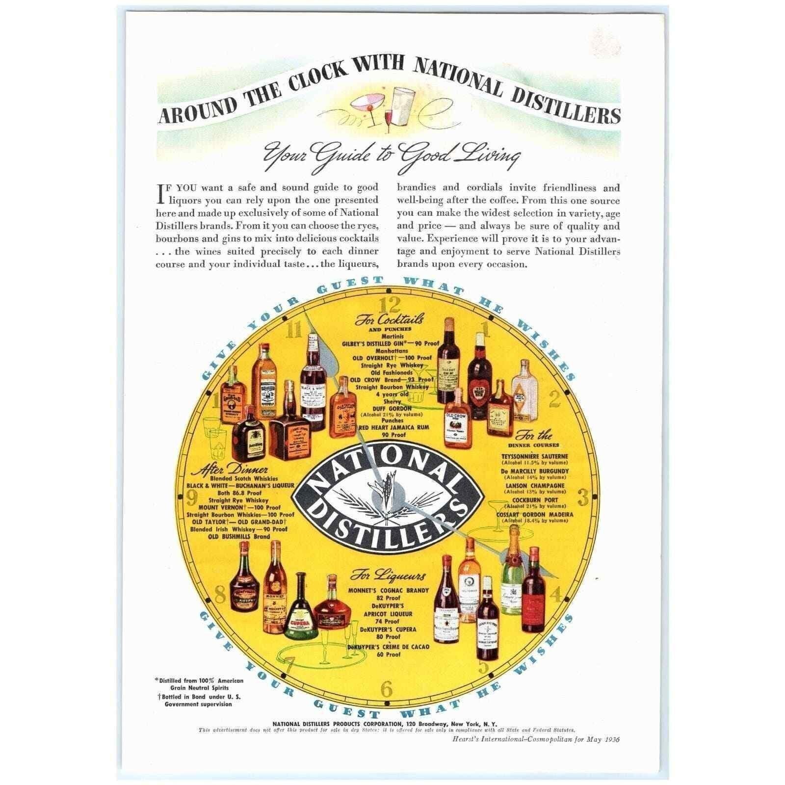 1936 Print Ad National Distillers Scotch Whisky Cognac Brandy Cocktails Spirits