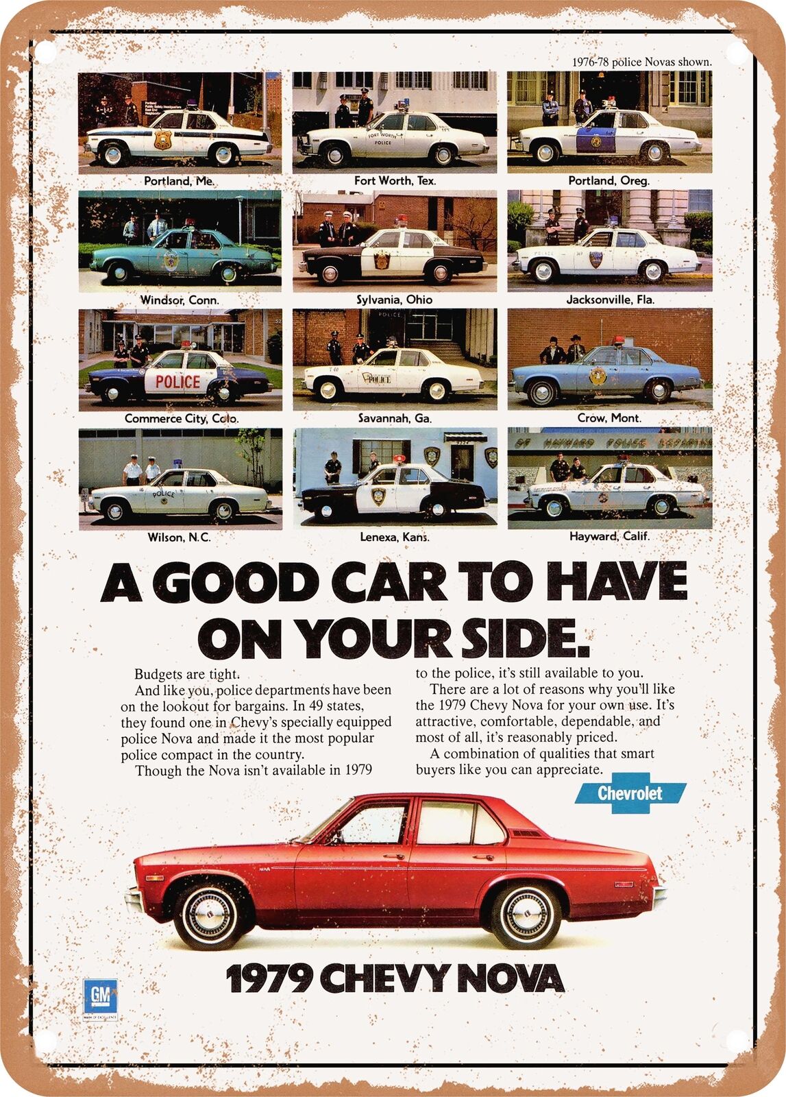 METAL SIGN - 1979 Chevy Nova Police Car Vintage Ad