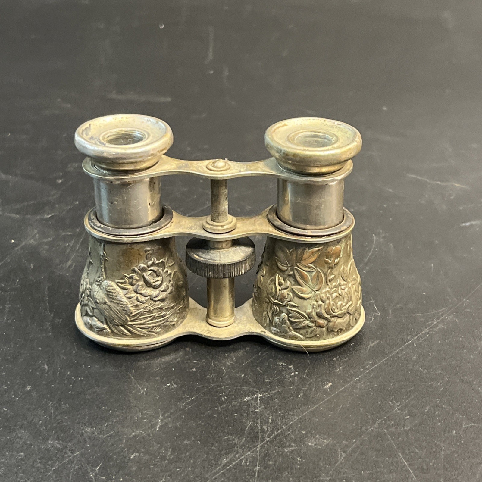 Vtg Opera Glasses Binoculars Occupied Japan Ornate Embossed Silver Design Floral