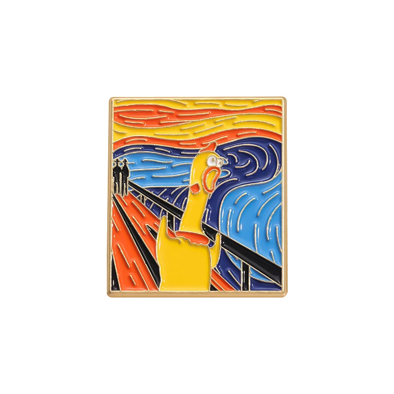 Funny Screaming Animals Oil Painting Art Enamel Pins Cartoon Chicken Mouse
