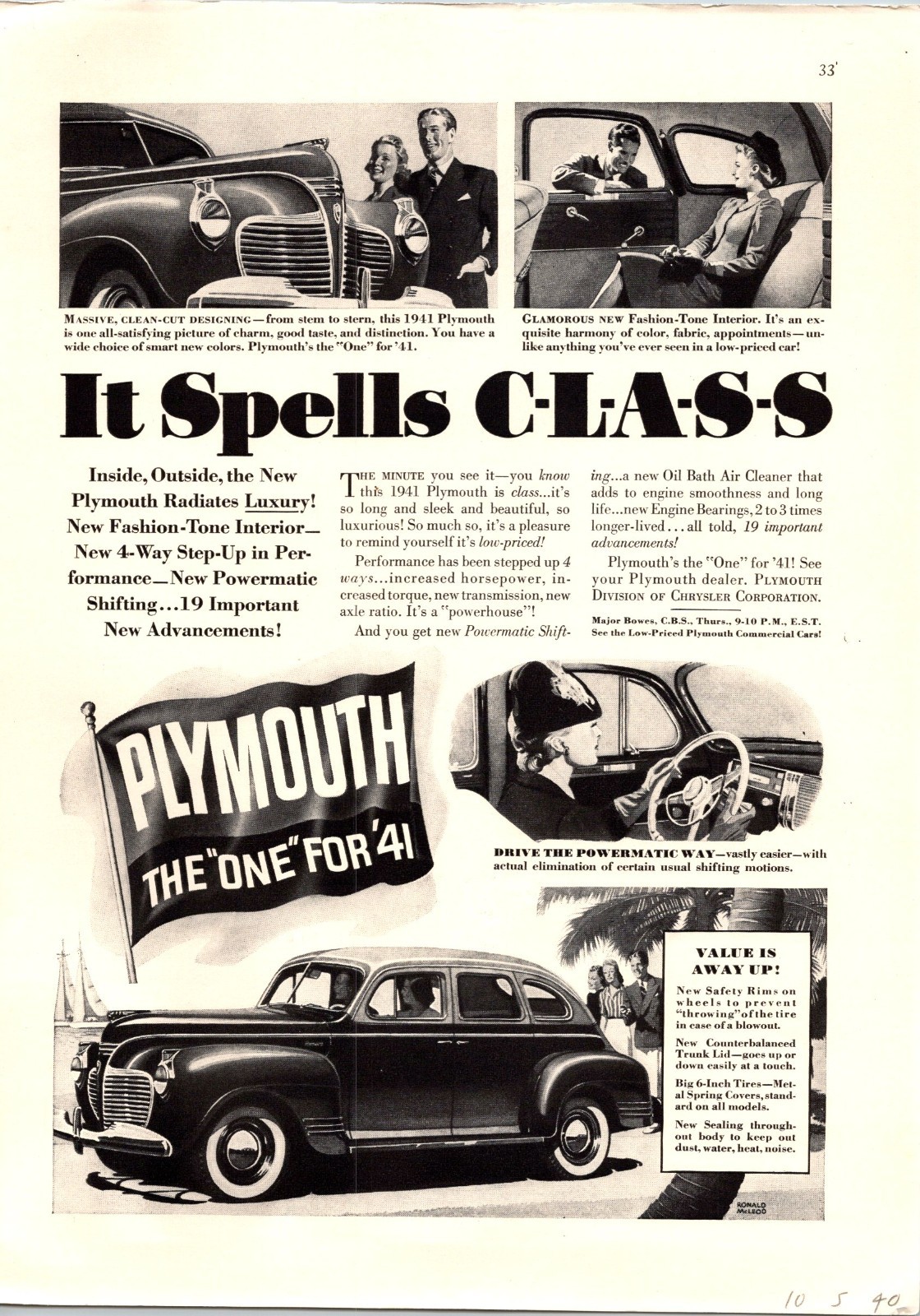 Vintage 1941 Plymouth Car Ad \