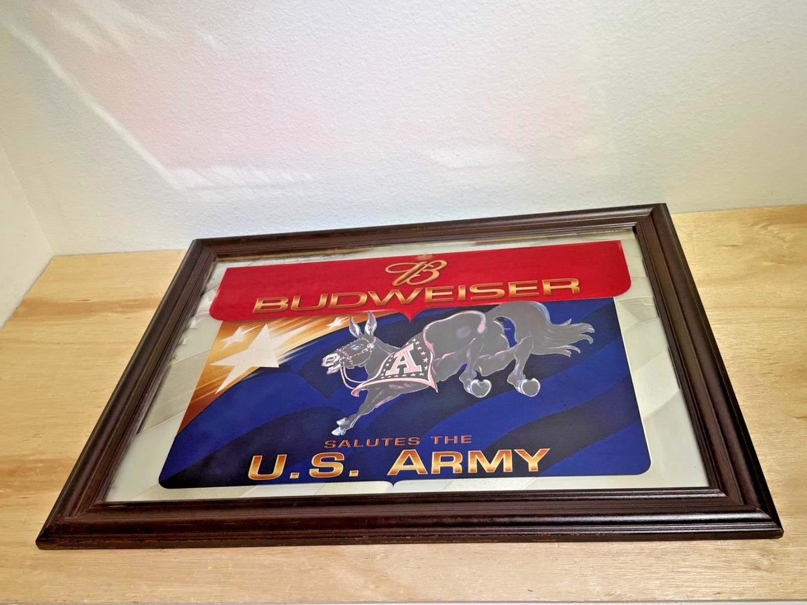 Vintage Budweiser Salutes the U.S. Army Beer Mirror Man Cave Bar Anheuser Busch