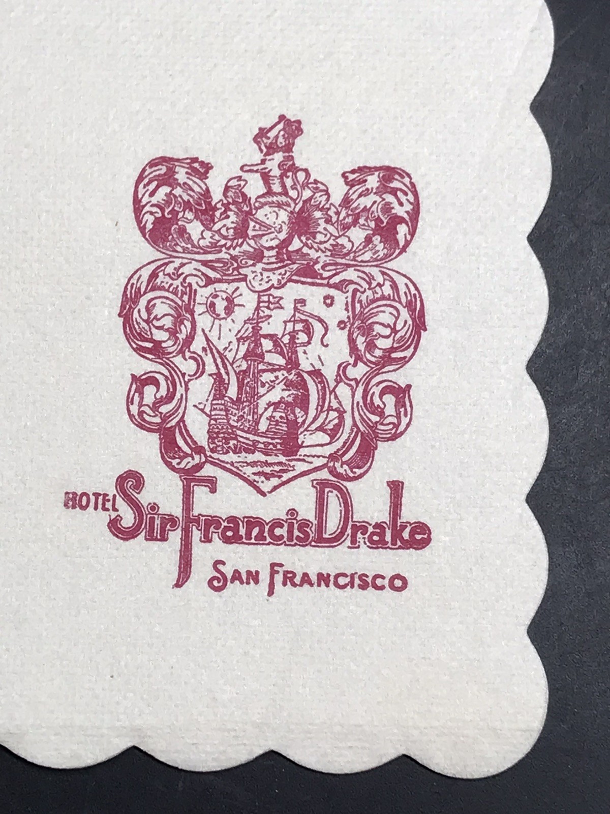 VTG c1940s Sir Francis Drake Hotel San Francisco Cocktail Napkin 3.25x5.75