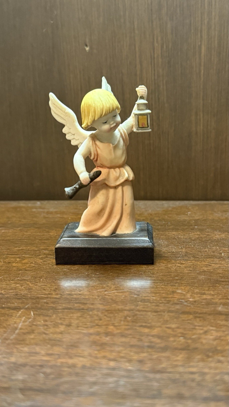 Vintage Pasquini Italy Hand-Painted Angel Figurine w/ Lantern – Wood Base