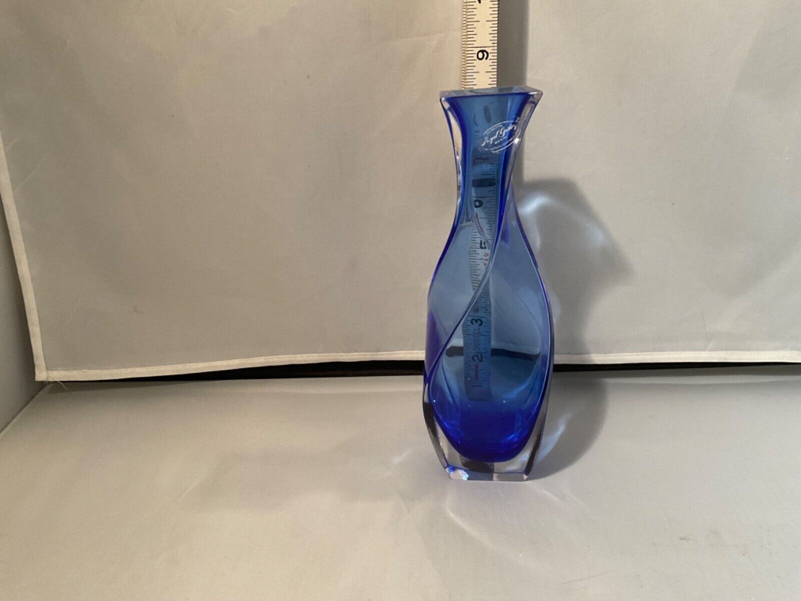 Royal Gallery Cobalt Sapphire Blue Crystal Swirl Bud Vase Italy 8” 1997