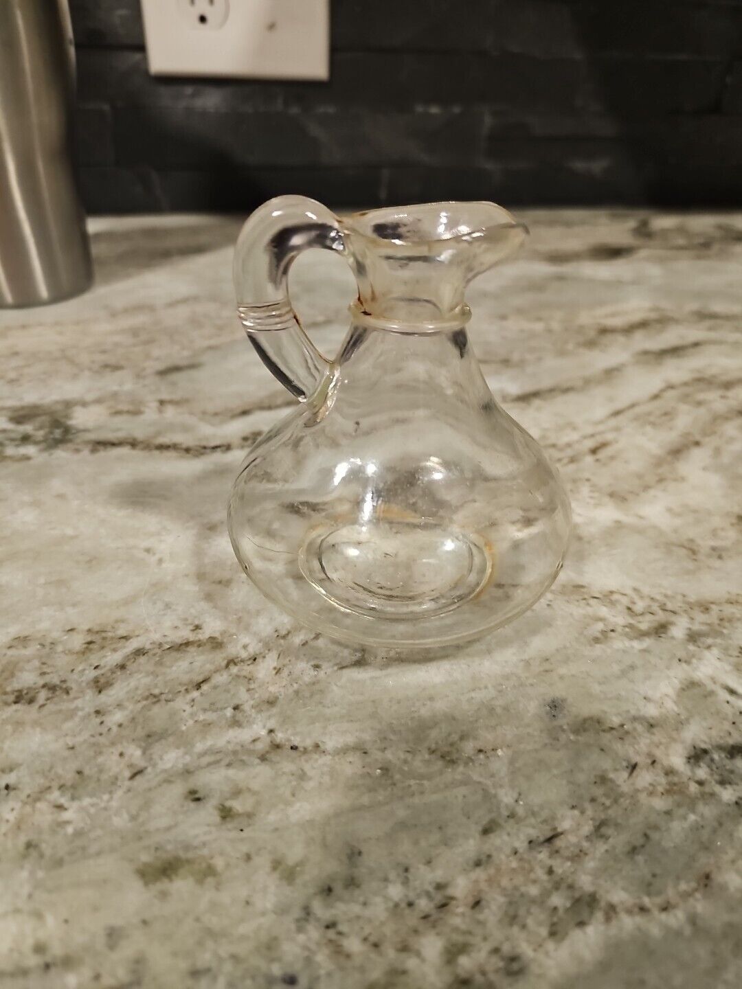 Vintage Clear Glass Cruet with no stopper small vinegar pitcher 