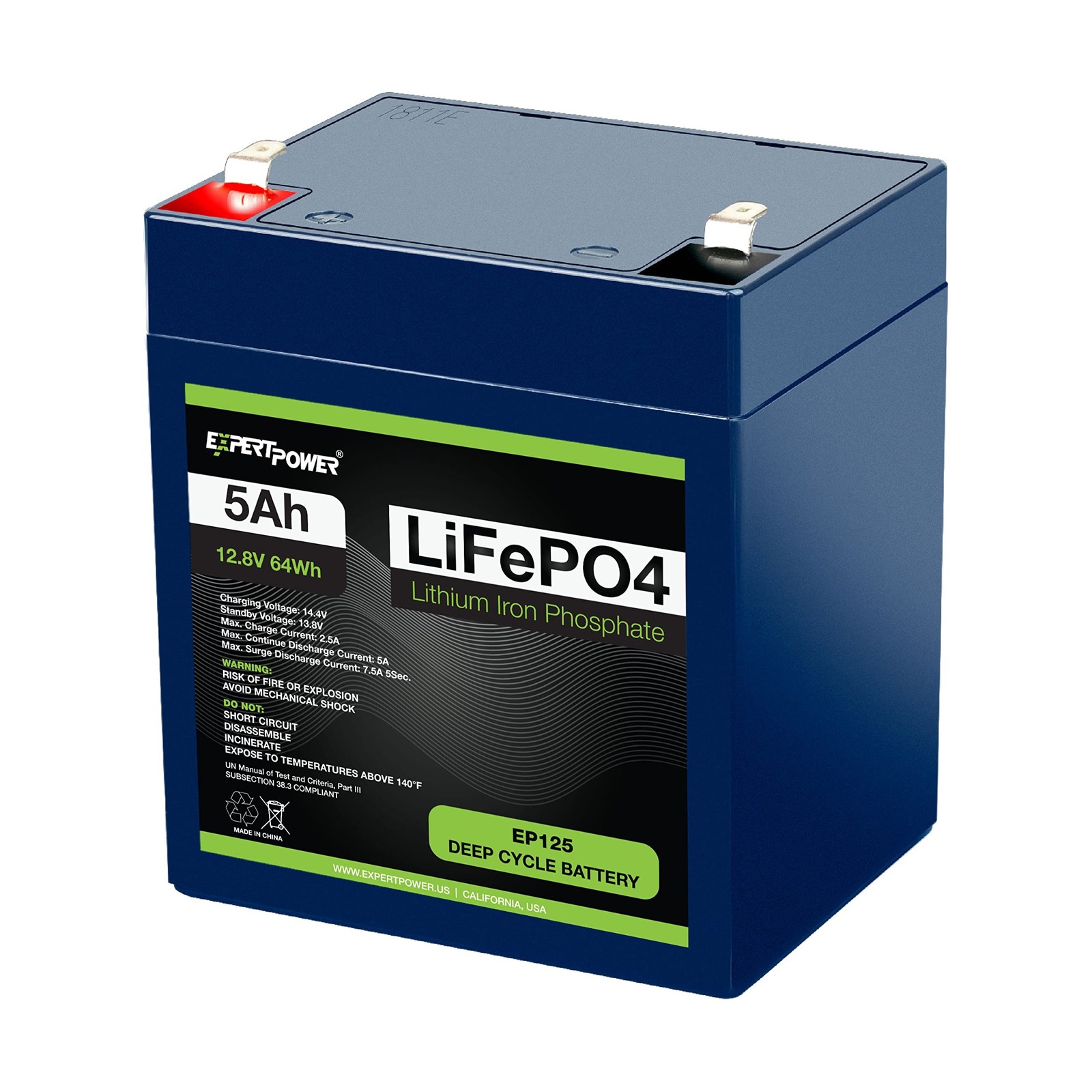 ExpertPower 12V (12.8V) 5Ah Lithium LiFePO4 Deep Cycle Rechargeable Battery |... ExpertPower 12V (12.8V) 5Ah Lithium LiFePO4 Deep Cycle Rechargeable Battery |...