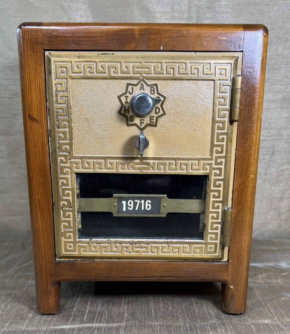 Vintage Handcrafted Wood Post Office Footed Box Door Bank Combination Lock Vintage Handcrafted Wood Post Office Footed Box Door Bank Combination Lock