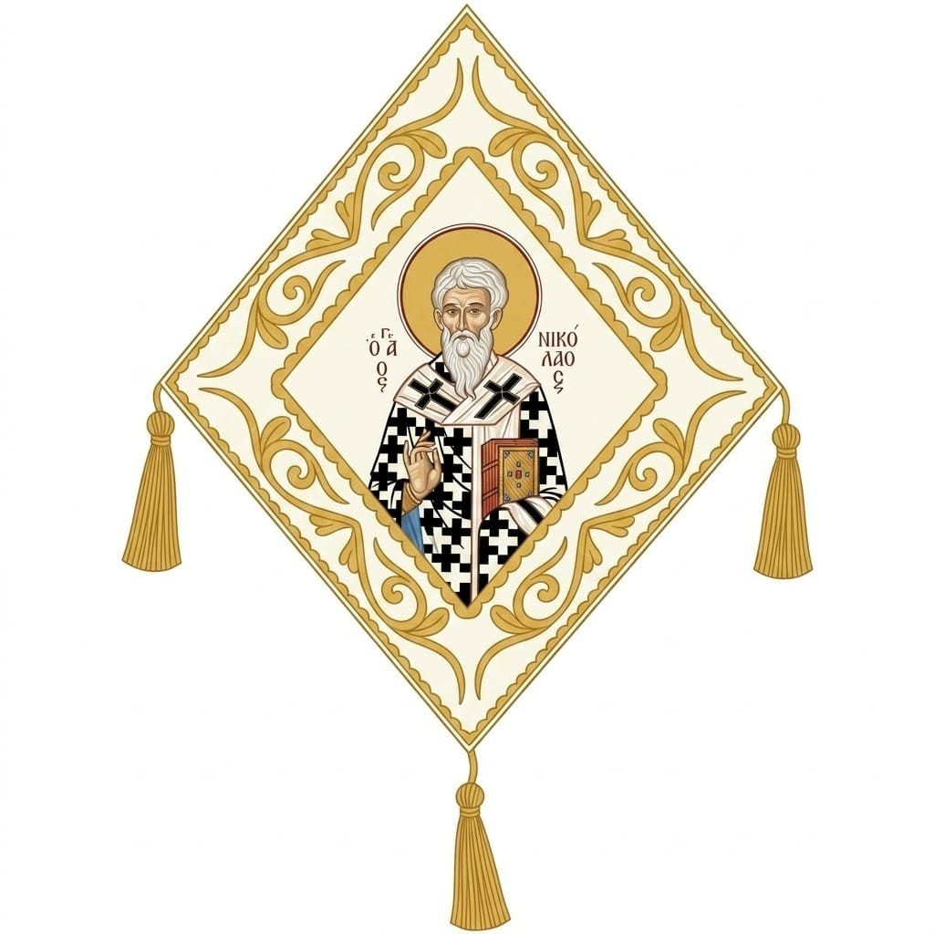 Handmade Embroidery Epigonation Vestment with Saint Nicolas Icon Handmade Embroidery Epigonation Vestment with Saint Nicolas Icon