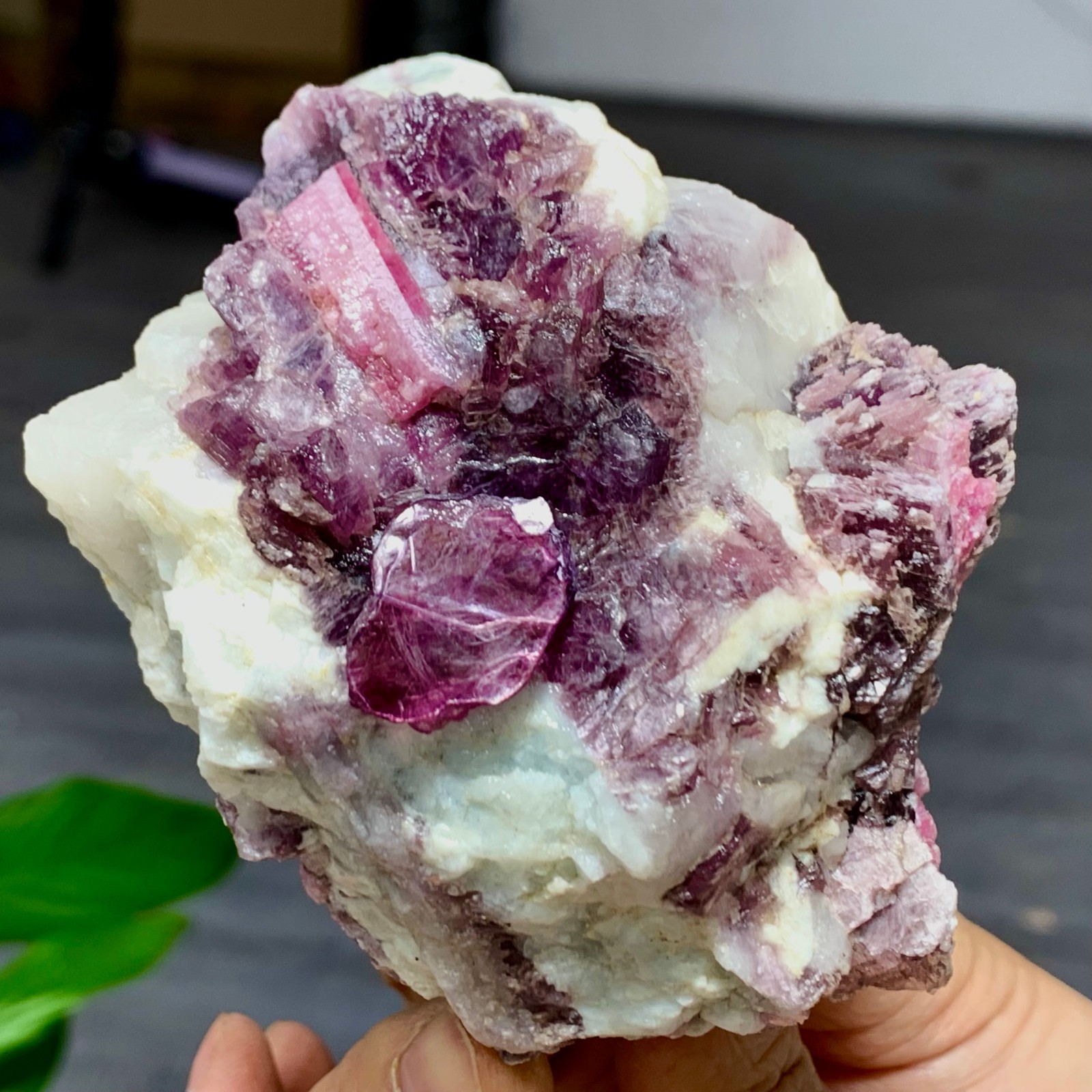 273G Natural Red tourmaline with purple lepidolite mineral crystal specimen