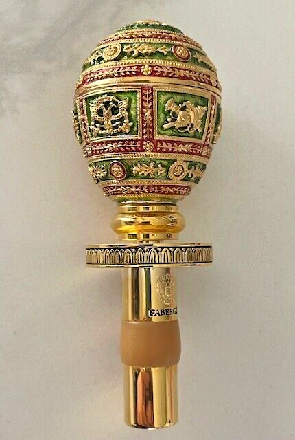 Mod FABERGE Imperial Napoleonic Egg Green Gold Wine Bottle Stopper w Twist Lock