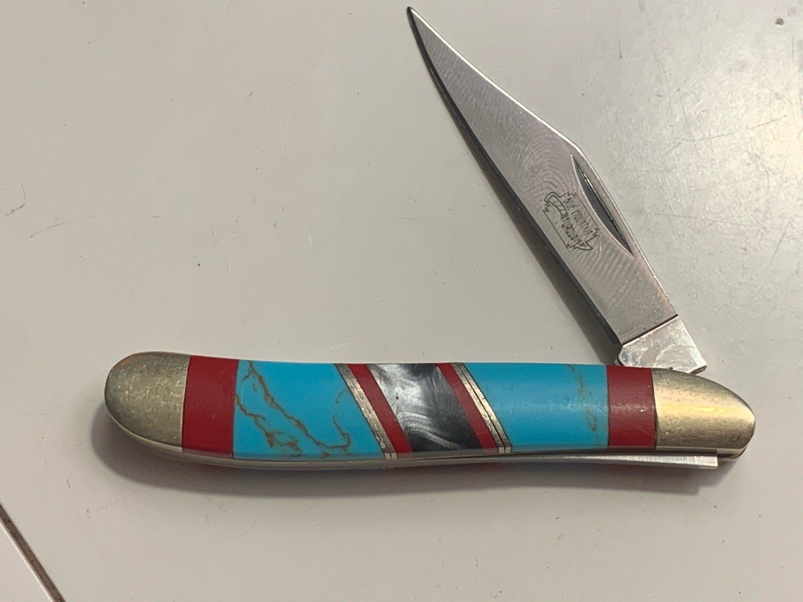 Navajo Coral Inlay Blue Mountain Turquoise Pocket Knife VTG Excellent Condition
