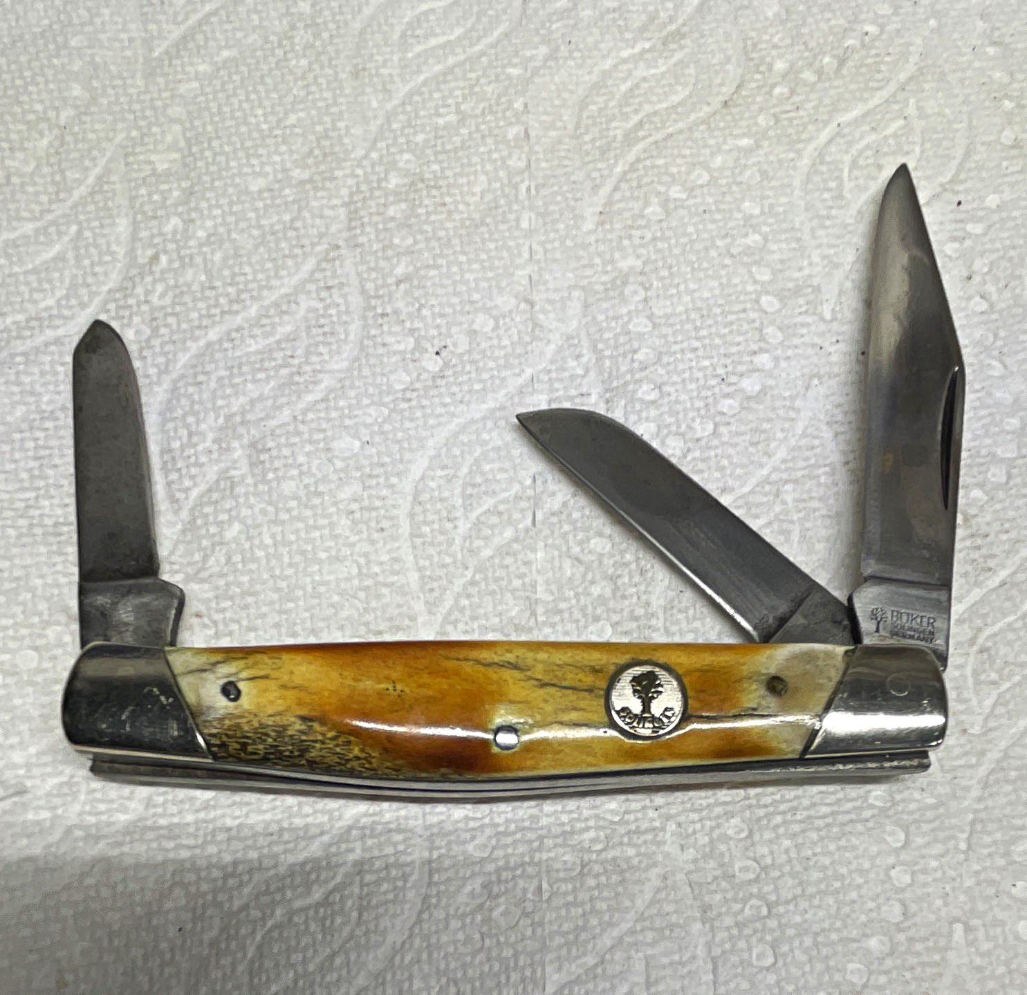 Boker Vintage 3-Blade Slipjoint stockman Pocketknife Manual Bone Handle Brown SS