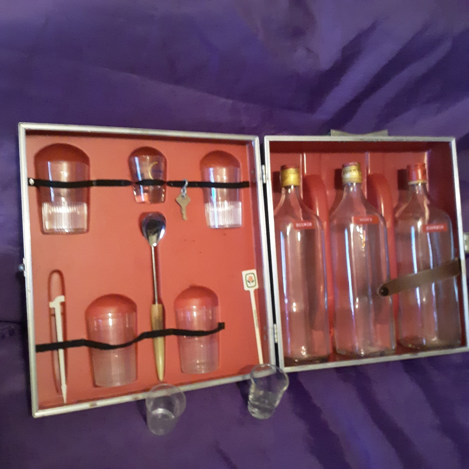 Vintage Hidden Liquor Travel Set in Travel Case With Accessories Vintage Hidden Liquor Travel Set in Travel Case With Accessories